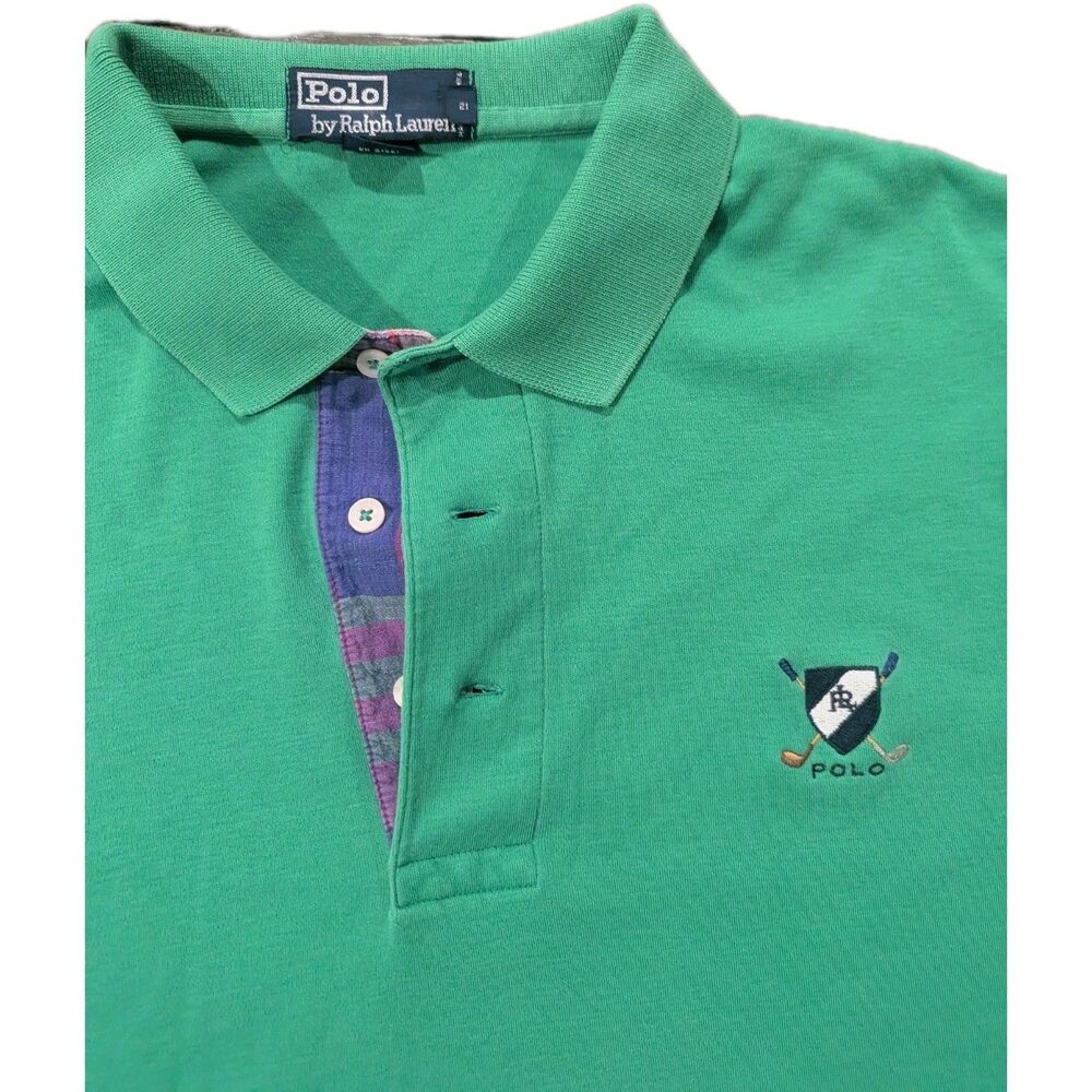 Polo Golf Ralph Lauren Polo Shirt Mens Size L Green Golf Club Crest Logo Casual
